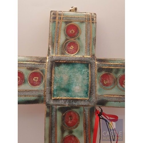 322 - Folk Art., Ceramic Handmade Decorative Cross (Approx. 28.5cm x 19cm)