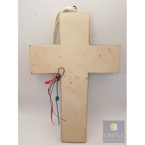 322 - Folk Art., Ceramic Handmade Decorative Cross (Approx. 28.5cm x 19cm)