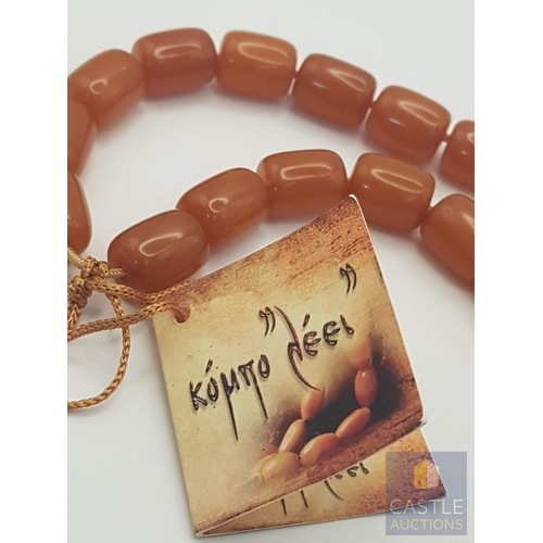 23 - Traditional 'Komboloi', Mediterranean 'Worry Beads', Orange Amber Barrel-Shaped Beads and Silver Det... 