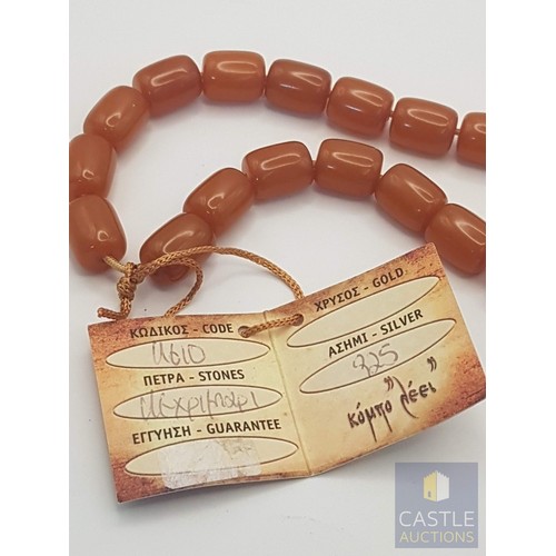23 - Traditional 'Komboloi', Mediterranean 'Worry Beads', Orange Amber Barrel-Shaped Beads and Silver Det... 