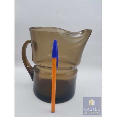 348 - 2 x Different Shape and Color Glass Water Jugs; Retro- Green Glass (Approx. H: 15.5cm) and Modern in... 