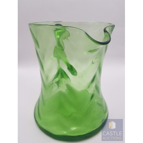 348 - 2 x Different Shape and Color Glass Water Jugs; Retro- Green Glass (Approx. H: 15.5cm) and Modern in... 