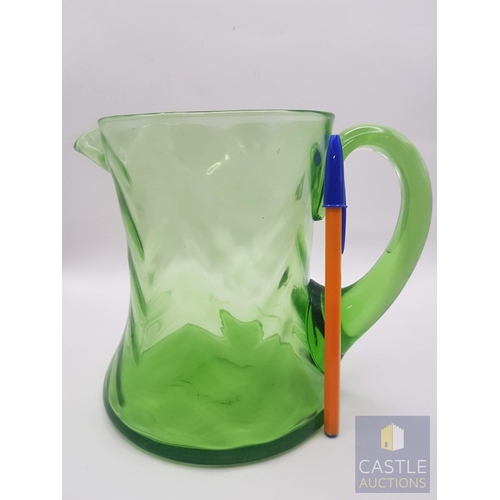 348 - 2 x Different Shape and Color Glass Water Jugs; Retro- Green Glass (Approx. H: 15.5cm) and Modern in... 