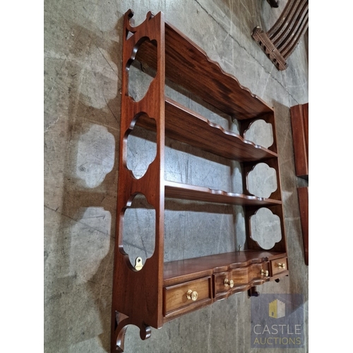 10 - Decorative Wall Hanging Wooden 3-Tier Display Shelves with Shaped Fronts, 3 x Lower Drawers and Carv... 