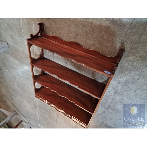 10 - Decorative Wall Hanging Wooden 3-Tier Display Shelves with Shaped Fronts, 3 x Lower Drawers and Carv... 