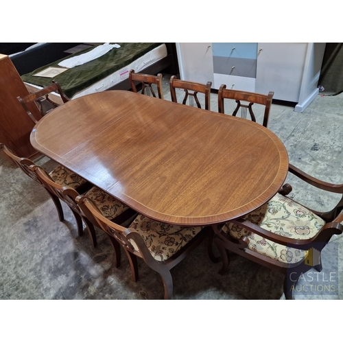 106 - Antique Style Mahogany Oval Extending Dining Table with Twin Pedestal Base, Together with Set of 8 x... 