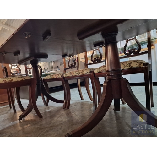 106 - Antique Style Mahogany Oval Extending Dining Table with Twin Pedestal Base, Together with Set of 8 x... 