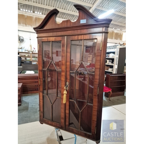 25 - Antique Style Wall Hanging Corner Display Cabinet with Multi-Pane Double Doors and Two Internal Shel... 