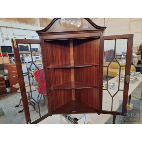 25 - Antique Style Wall Hanging Corner Display Cabinet with Multi-Pane Double Doors and Two Internal Shel... 