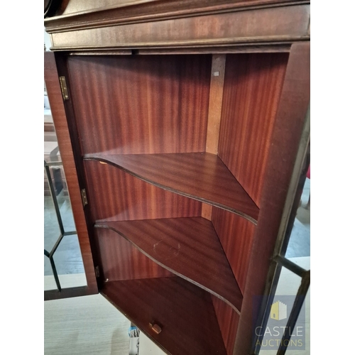 25 - Antique Style Wall Hanging Corner Display Cabinet with Multi-Pane Double Doors and Two Internal Shel... 