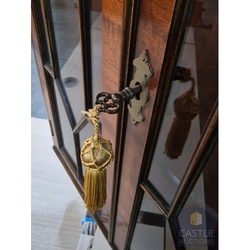 25 - Antique Style Wall Hanging Corner Display Cabinet with Multi-Pane Double Doors and Two Internal Shel... 