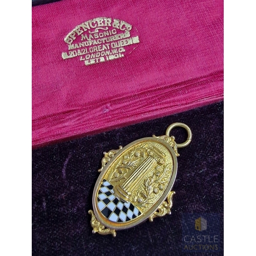 42A - Victorian Masonic 9ct Gold & Enamel Locket Pendant, Oval Shape with Free Mason Symbolism of Pillar, ... 