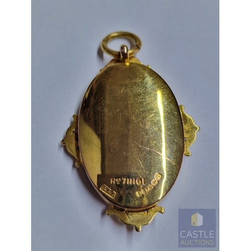 42A - Victorian Masonic 9ct Gold & Enamel Locket Pendant, Oval Shape with Free Mason Symbolism of Pillar, ... 
