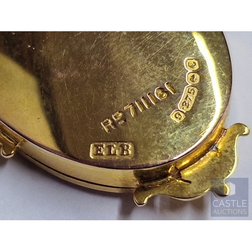 42A - Victorian Masonic 9ct Gold & Enamel Locket Pendant, Oval Shape with Free Mason Symbolism of Pillar, ... 