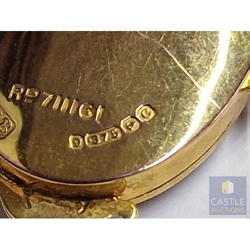 42A - Victorian Masonic 9ct Gold & Enamel Locket Pendant, Oval Shape with Free Mason Symbolism of Pillar, ... 