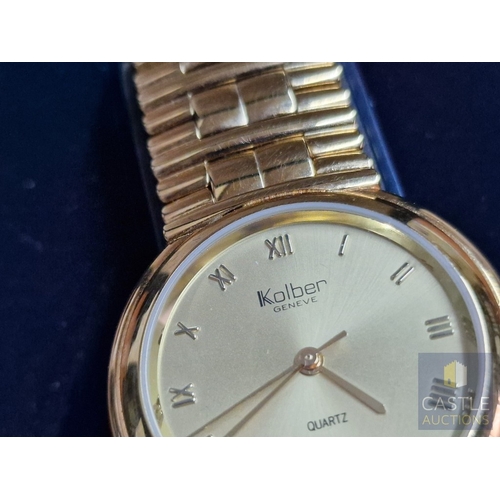 43A - KOLBER 18ct Gold Plated Gent's Wrist Watch with Bracelet Strap, Swiss Made, Quartz, * Running When L... 