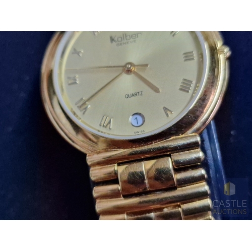 43A - KOLBER 18ct Gold Plated Gent's Wrist Watch with Bracelet Strap, Swiss Made, Quartz, * Running When L... 
