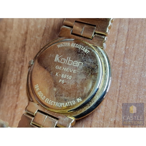 43A - KOLBER 18ct Gold Plated Gent's Wrist Watch with Bracelet Strap, Swiss Made, Quartz, * Running When L... 