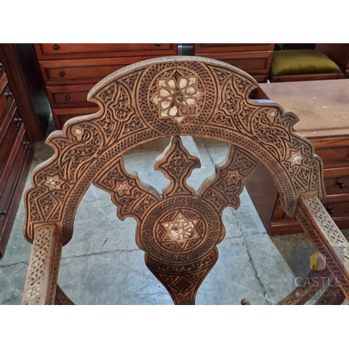 6 - Highly Decorative Folding Moorish / Islamic Wooden Chair, with Curved Slatted Form and 'X' Frame Bas... 