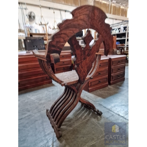 6 - Highly Decorative Folding Moorish / Islamic Wooden Chair, with Curved Slatted Form and 'X' Frame Bas... 