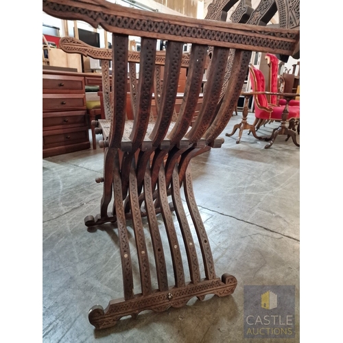 6 - Highly Decorative Folding Moorish / Islamic Wooden Chair, with Curved Slatted Form and 'X' Frame Bas... 