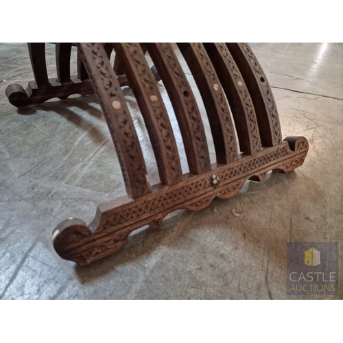 6 - Highly Decorative Folding Moorish / Islamic Wooden Chair, with Curved Slatted Form and 'X' Frame Bas... 