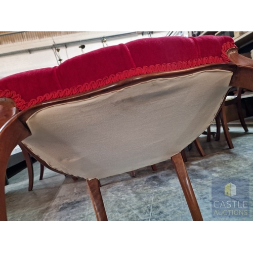 7 - Antique Victorian Style Walnut Balloon Back Chair, with Red Button Back Fabric Seat, and Front Cabri... 