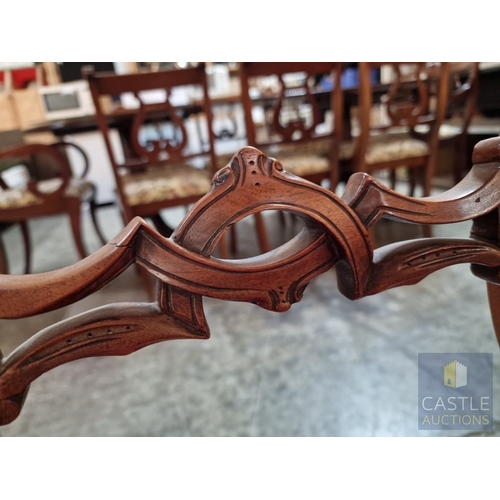 7 - Antique Victorian Style Walnut Balloon Back Chair, with Red Button Back Fabric Seat, and Front Cabri... 