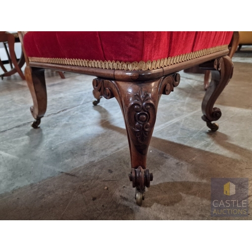 9 - Victorian Style Prayer Chair, Upholstered with Button Back Red Fabric, Carved Wood Surround with Scr... 