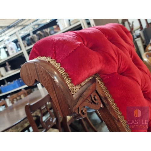 9 - Victorian Style Prayer Chair, Upholstered with Button Back Red Fabric, Carved Wood Surround with Scr... 