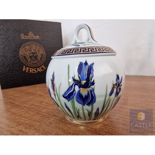 69 - Rosenthal VERSACE 'Giardino' Round Lidded Pot with Bright & Bold Floral Design, (Approx. H: 11cm), T... 