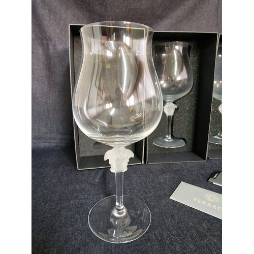 70 - 4 x Rosenthal VERSACE 'Medusa Lumiere' Brandy / Cognac Crystal Glasses with Frosted Glass Medusa Hea... 