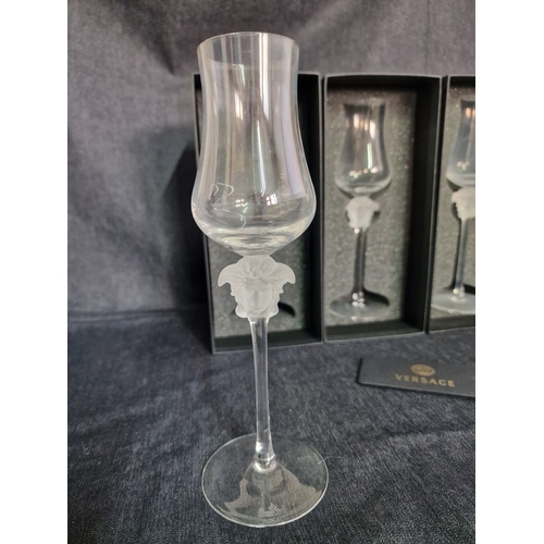 72 - 4 x Rosenthal VERSACE 'Medusa Lumiere' Crystal Grappa Glasses, with Frosted Glass Medusa Head Stem, ... 