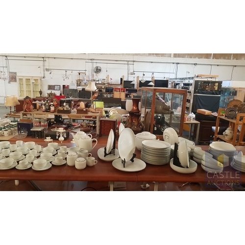 12 - 100 Pcs Modern White Porcelain Dinner Set, Decorative with Black Trim, Karolina Factory- Jaworzyna/S... 