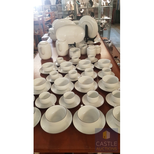 12 - 100 Pcs Modern White Porcelain Dinner Set, Decorative with Black Trim, Karolina Factory- Jaworzyna/S... 