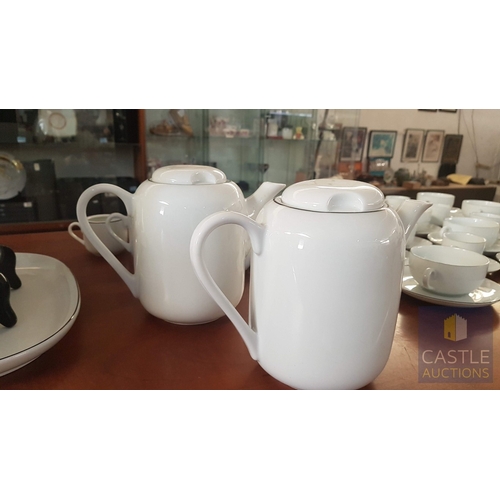 12 - 100 Pcs Modern White Porcelain Dinner Set, Decorative with Black Trim, Karolina Factory- Jaworzyna/S... 