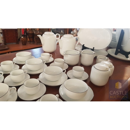 12 - 100 Pcs Modern White Porcelain Dinner Set, Decorative with Black Trim, Karolina Factory- Jaworzyna/S... 
