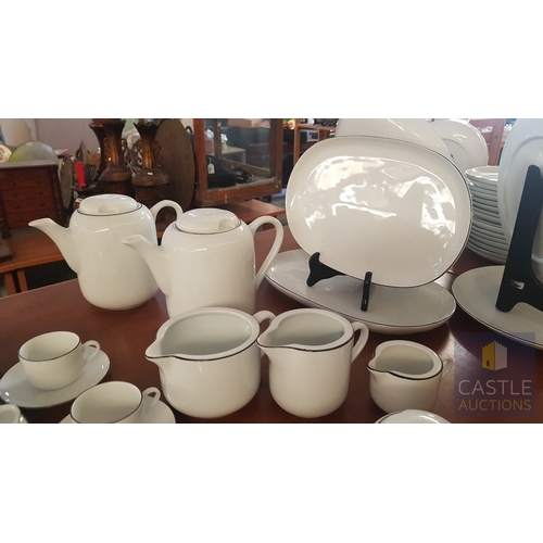 12 - 100 Pcs Modern White Porcelain Dinner Set, Decorative with Black Trim, Karolina Factory- Jaworzyna/S... 