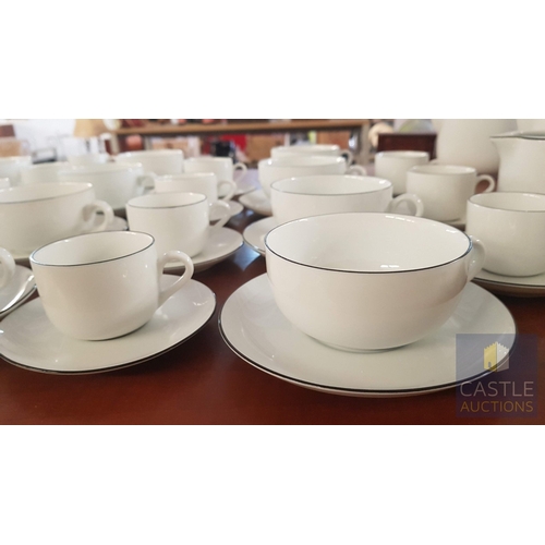 12 - 100 Pcs Modern White Porcelain Dinner Set, Decorative with Black Trim, Karolina Factory- Jaworzyna/S... 