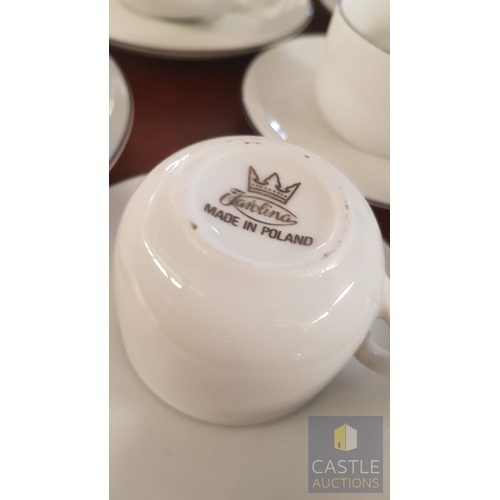 12 - 100 Pcs Modern White Porcelain Dinner Set, Decorative with Black Trim, Karolina Factory- Jaworzyna/S... 