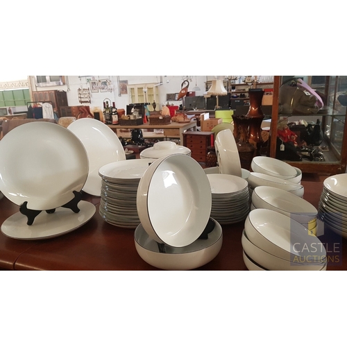12 - 100 Pcs Modern White Porcelain Dinner Set, Decorative with Black Trim, Karolina Factory- Jaworzyna/S... 