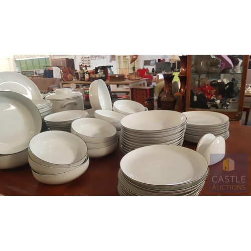 12 - 100 Pcs Modern White Porcelain Dinner Set, Decorative with Black Trim, Karolina Factory- Jaworzyna/S... 