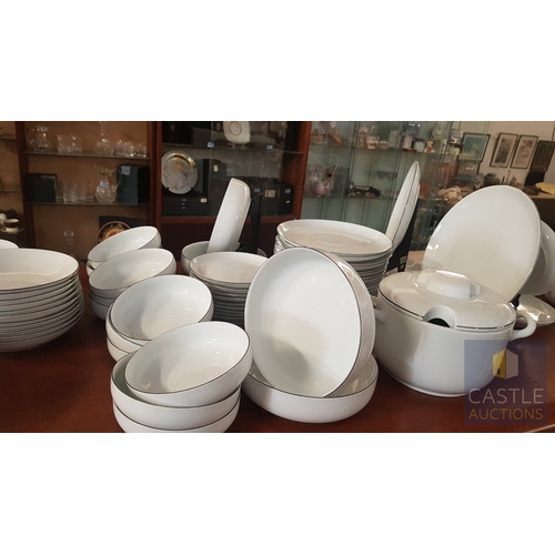12 - 100 Pcs Modern White Porcelain Dinner Set, Decorative with Black Trim, Karolina Factory- Jaworzyna/S... 