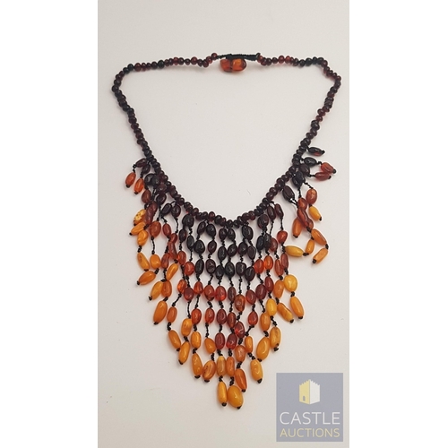 20A - Handmade Statement Drop Necklace with Polished Baltic Amber Beads in Three Colours, Various Shades o... 