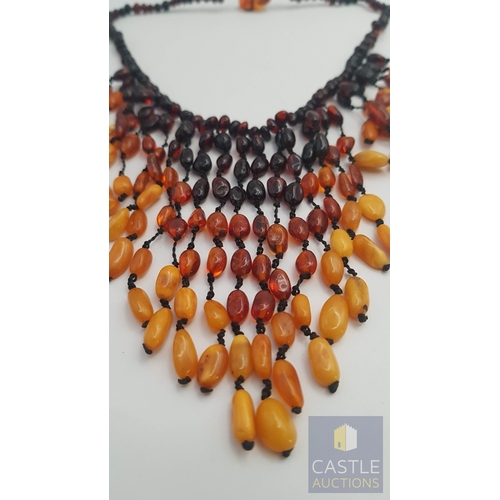 20A - Handmade Statement Drop Necklace with Polished Baltic Amber Beads in Three Colours, Various Shades o... 
