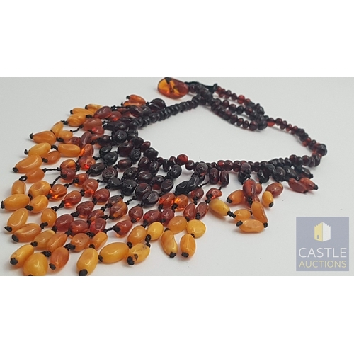 20A - Handmade Statement Drop Necklace with Polished Baltic Amber Beads in Three Colours, Various Shades o... 