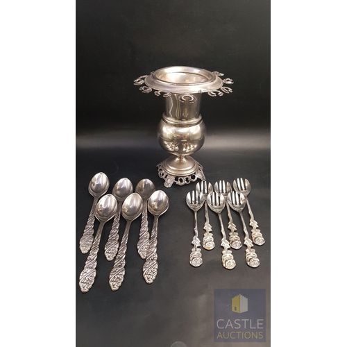 20B - Vintage Traditional Cyprus White Metal Basket with Pedestal Base Twin Handled with Hangers for 12 x ... 