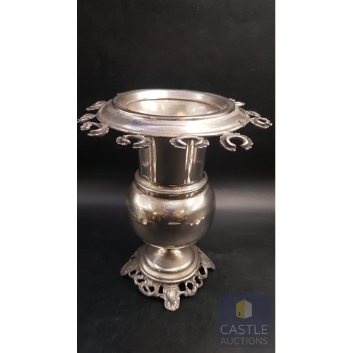 20B - Vintage Traditional Cyprus White Metal Basket with Pedestal Base Twin Handled with Hangers for 12 x ... 