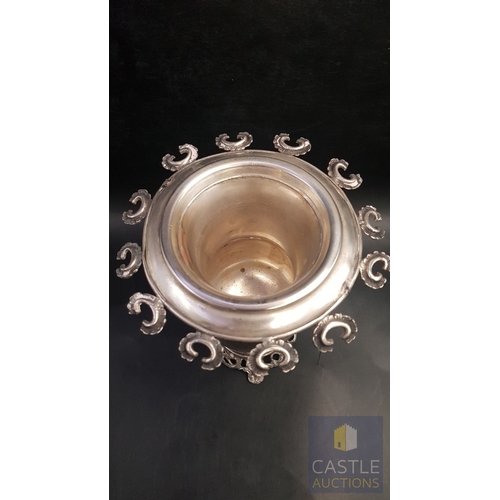 20B - Vintage Traditional Cyprus White Metal Basket with Pedestal Base Twin Handled with Hangers for 12 x ... 