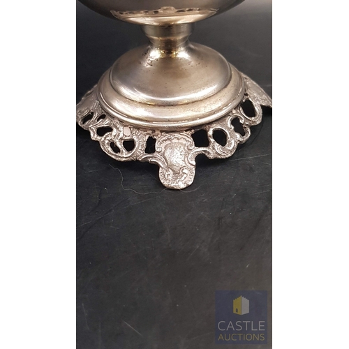 20B - Vintage Traditional Cyprus White Metal Basket with Pedestal Base Twin Handled with Hangers for 12 x ... 